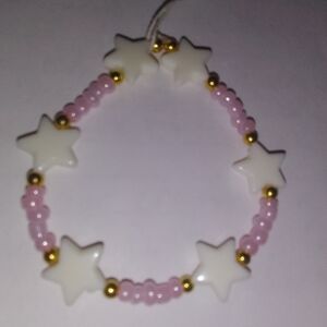 White Star & Pink Beaded Stretch Bracelet